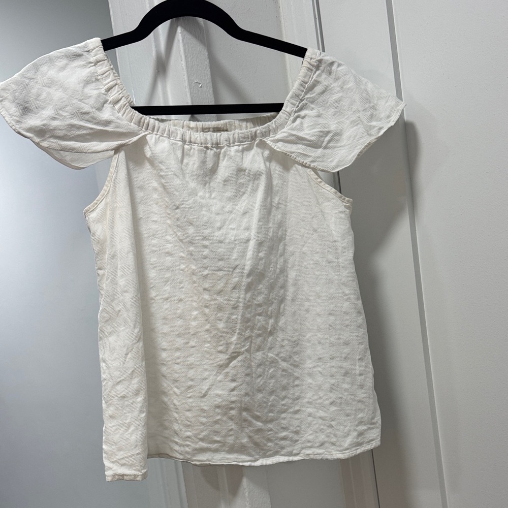 J. Crew White Textured Off-Shoulder Blouse